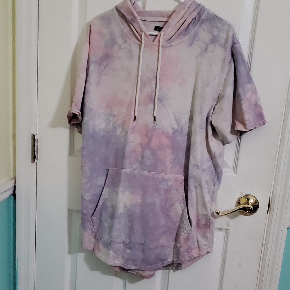Elwood Pink Purple Tie-Dye Short Sleeve Oversized Unisex Hoodie M